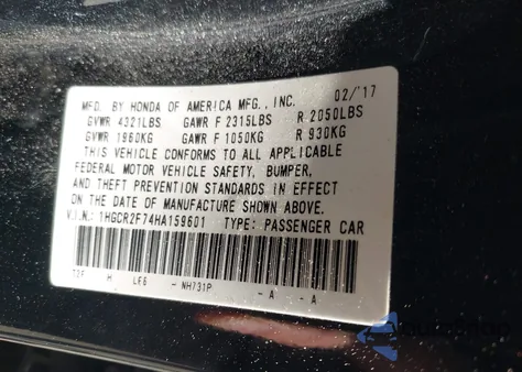 2017 Honda Accord Ex z USA, uszkodzony, nr VIN 1HGCR2F74HA159601